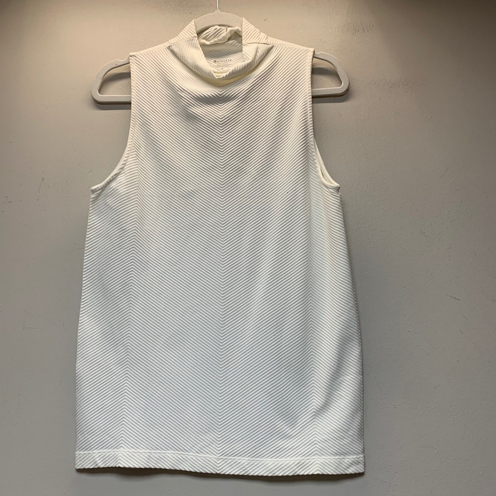 Athleta Sleeveless Mock Neck Top Womens L White Excellent Textured Ribbed 15289
